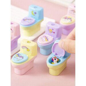 Unicorn Toilet-Shaped Pencil Sharpener With Eraser - Creative Gift For Kids